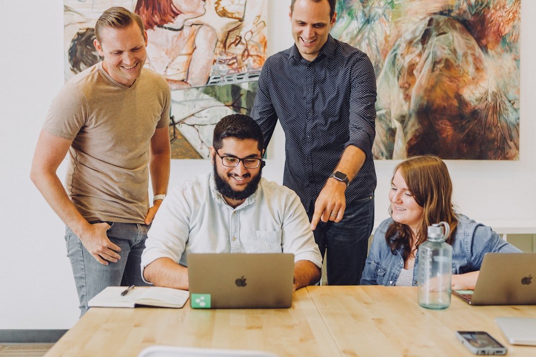 Creative team collaborating in a modern workspace